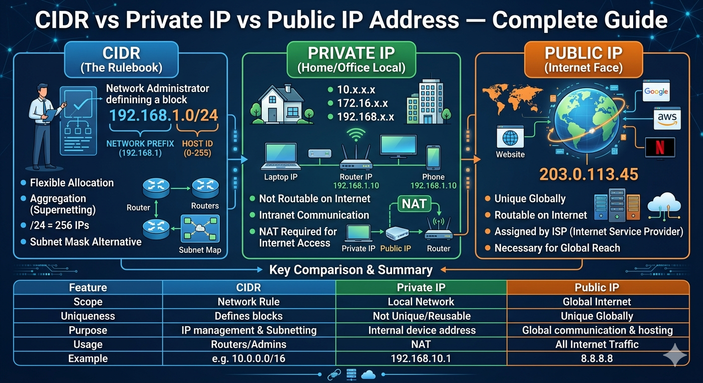 CIDR vs Private IP vs Public IP Address — Complete Guide